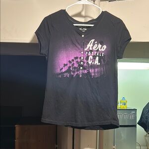 Aeropostale Black Tee with Purple Graphic